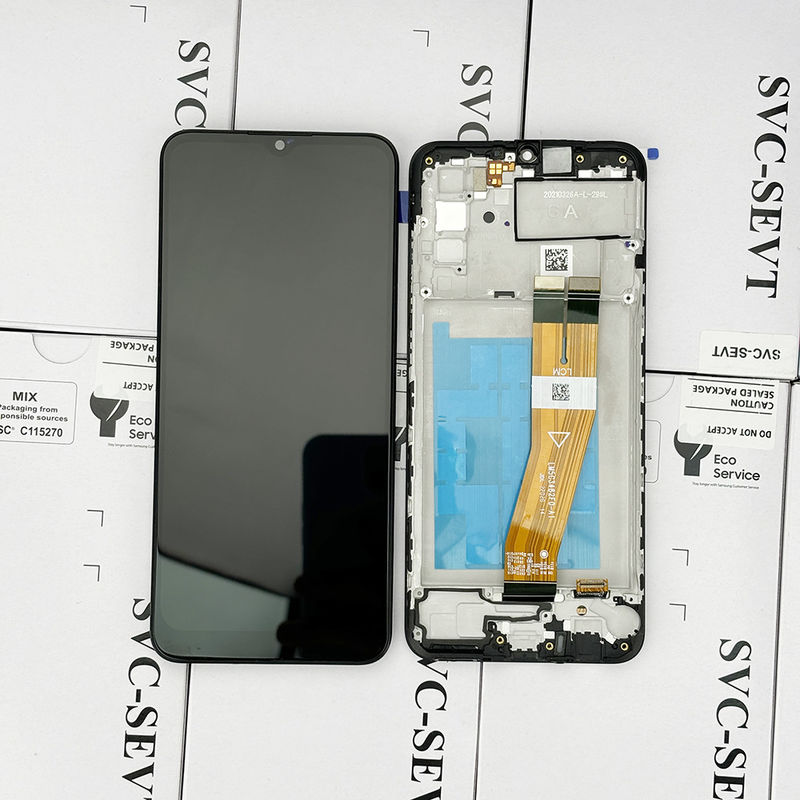 100% testado QC A02S LCD de substituição Anti-estática Saco Pack Negro Mobile LCD Display