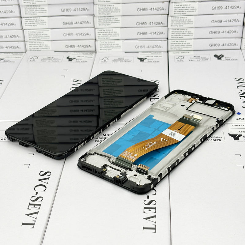 100% testado QC A02S LCD de substituição Anti-estática Saco Pack Negro Mobile LCD Display