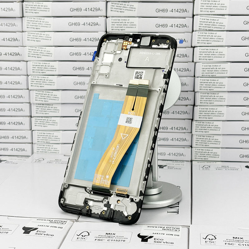 100% testado QC A02S LCD de substituição Anti-estática Saco Pack Negro Mobile LCD Display